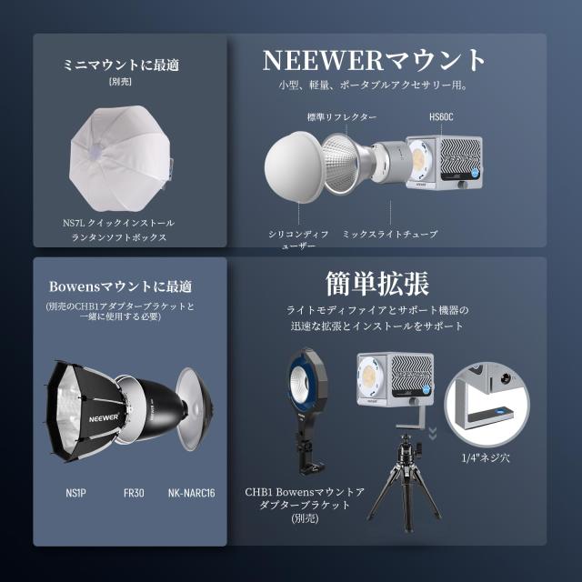 NEEWER HS60C RGB LED ビデオライト 撮影用ライト 60W 高輝度定常光