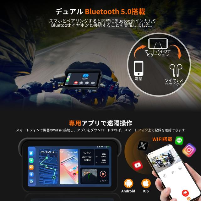 ATOVANKA 6.25 バイク用ドライブレコーダー Carplay、日よけつき