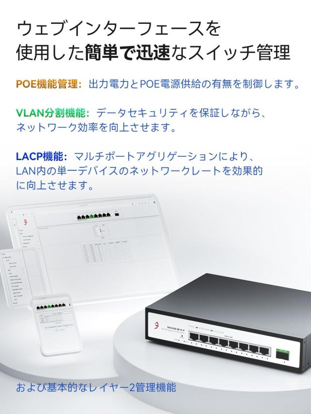 XikeStor 9ポート PoE ハブ WEB管理 2.5Gスイッチ PoE +電源 (8ポート2.5G + 1ポート10G) セキュリティ防犯カメラ AP VLANアグリゲーショ