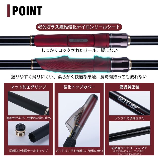 Goture 磯竿 振出式ロッド 釣り竿 4.5m 多重可動ガイド 99.9%カーボン率 遠投 軽量 携帯型 伸縮式 磯釣り 海釣り 沖堤 サーフ 磯場 港湾