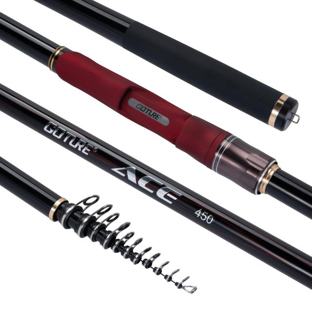 Goture 磯竿 振出式ロッド 釣り竿 4.5m 多重可動ガイド 99.9%カーボン率 遠投 軽量 携帯型 伸縮式 磯釣り 海釣り 沖堤 サーフ 磯場 港湾