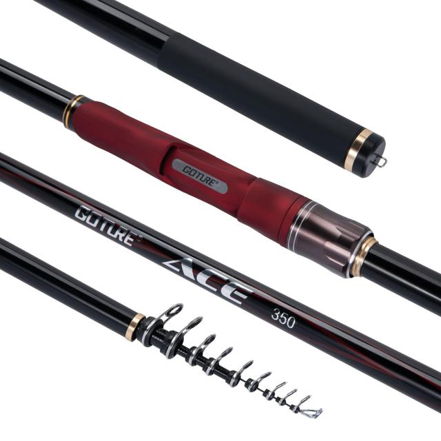 Goture 磯竿 振出式ロッド 釣り竿 3.5m 多重可動ガイド 99.9%カーボン率 遠投 軽量 携帯型 伸縮式 磯釣り 海釣り 沖堤 サーフ 磯場 港湾