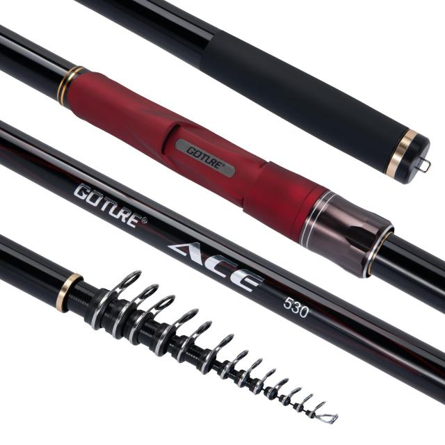 Goture 磯竿 振出式ロッド 釣り竿 5.3m 多重可動ガイド 99.9%カーボン率 遠投 軽量 携帯型 伸縮式 磯釣り 海釣り 沖堤 サーフ 磯場 港湾