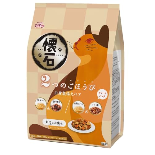 ペットライン 懐石 2つのごほうび 白身魚添えペア キャットドライ グルメ【 国産/小分け/トッピング】 650g 10袋 (ケース販売)_1