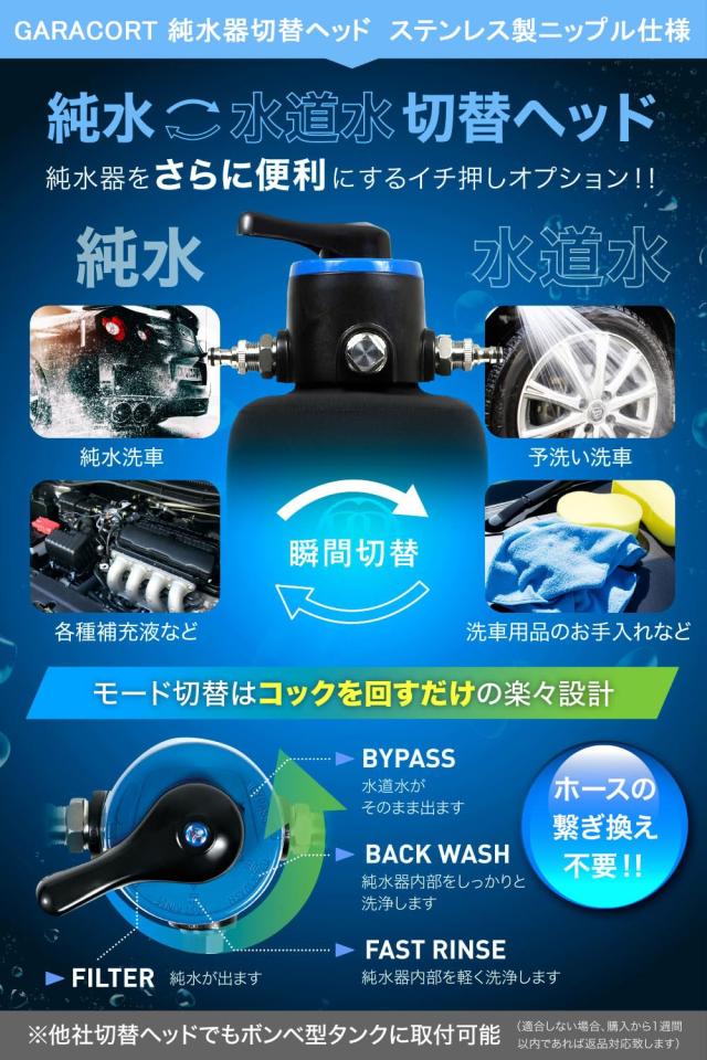 ガラコート 純水器 切替ヘッド 切替器 切替バルブ 切替レバー ステンレス製ニップル仕様_1