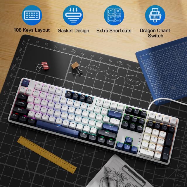 Redragon K689 有線ガスケット RGB ゲーミングキーボード 108キー メカニカルキーボード ホットスワップ対応ソケット 3層ノイズ減衰 ミッ_1