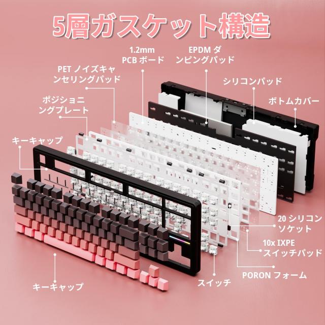 ATTACK SHARK M87PRO コンパクト 3モード メカニカルキーボード Bluetooth/ワイヤレス/有線 2.4GHz TYPE-C 87キー 80% 配列 RGBライト ホ_3