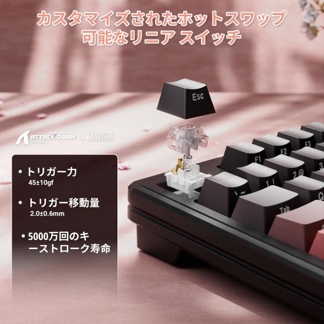ATTACK SHARK M87PRO コンパクト 3モード メカニカルキーボード Bluetooth/ワイヤレス/有線 2.4GHz TYPE-C 87キー 80% 配列 RGBライト ホ_6