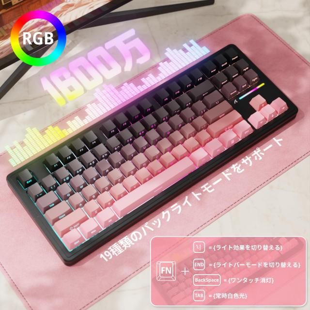 ATTACK SHARK M87PRO コンパクト 3モード メカニカルキーボード Bluetooth/ワイヤレス/有線 2.4GHz TYPE-C 87キー 80% 配列 RGBライト ホ_7