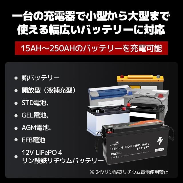 パルス充電器(正規品) Yinleader 自動パルスバッテリー充電器 定格25A 12V/24V対応 維持充電 緊急時 全自動 スマートチャージャー バッテ_2