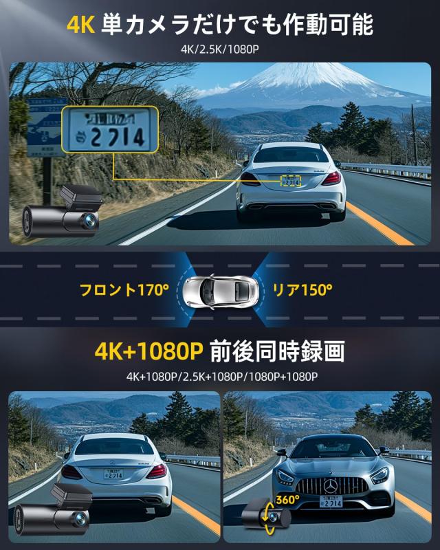 GKU 新版ドライブレコーダー 前後カメラ 【4K・1.5”インチ液晶】 GPS 【5GWIFI】 スマホん連携 小型ドラレコ 前後4k+1080p ドライブレコ_3