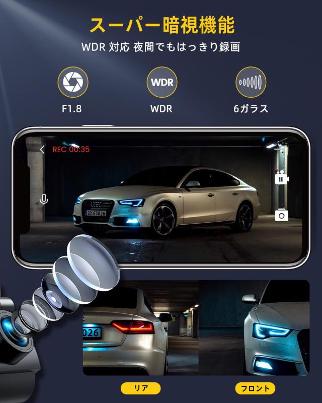 GKU 新版ドライブレコーダー 前後カメラ 【4K・1.5”インチ液晶】 GPS 【5GWIFI】 スマホん連携 小型ドラレコ 前後4k+1080p ドライブレコ_4