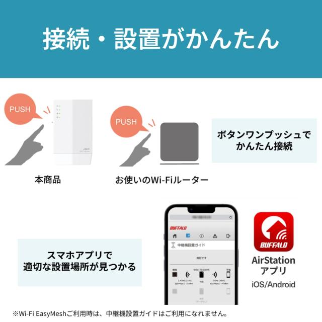 【Amazon.co.jp限定】バッファロー WiFi 無線LAN 中継機 Wi-Fi 6 11ax AX3000 2401+573Mbps WPS ワイドバンド メッシュ EasyMesh 薄型 コ_4