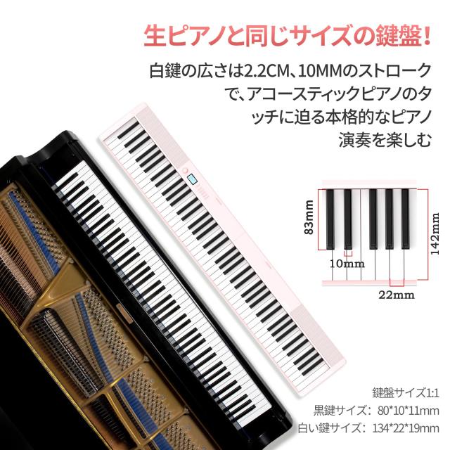 TERENCE 電子ピアノ 折り畳み 88鍵タッチレスポンス鍵盤 5Wデュアルスピーカー MIDI対応 キーボード ピアノ 充電可能 ペタル付き コンパ_4
