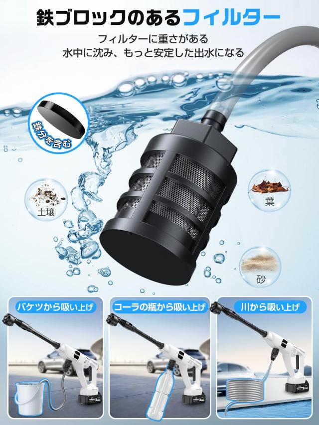 2024新登場強化版】高圧洗浄機 コードレス 充電式 洗車機 20000mAh