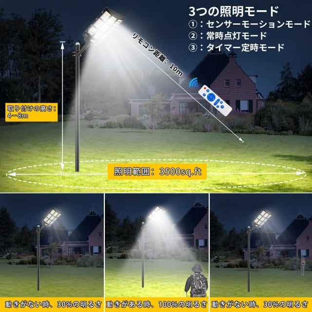 大型照明 JAYNLT 街灯 ソーラー 屋外 3色 JA-7200W 680000LM 高輝度 センサーライト 屋外 ソーラー 人感センサー 三つ照明モード ソーラ_2