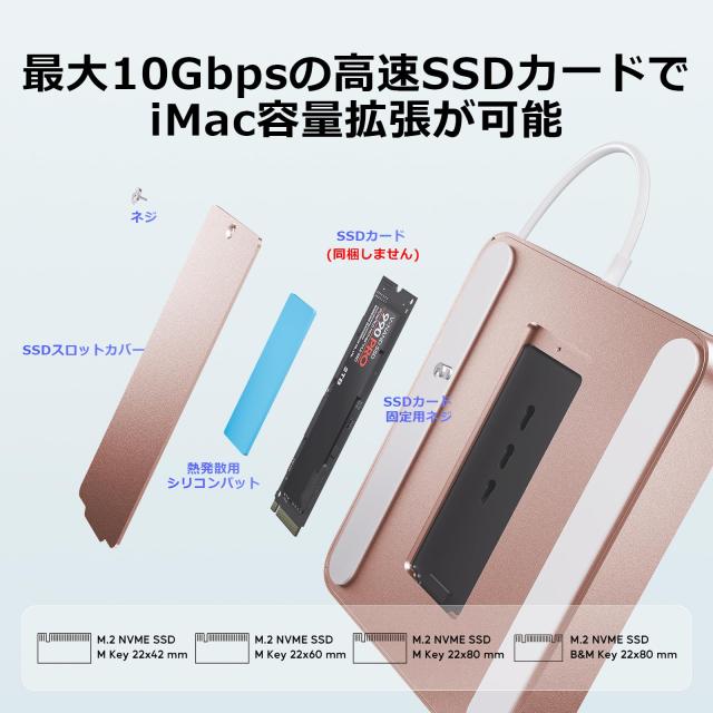 PULWTOP 7 in 1 USB C ハブ iMac 24インチ 2021/2023専用 iMac M1/M3 アクセサリー USB Hub ハブ M.2 NVMe SSDスロット搭載 (SSD含まない_4