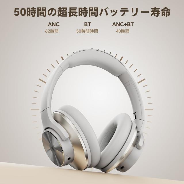 OneOdio A10 ワイヤレスヘッドホン アクティブノイズキャンセリング Bluetooth ヘッドフォン オーバーイヤー マイク付き 最大62時間再生_3