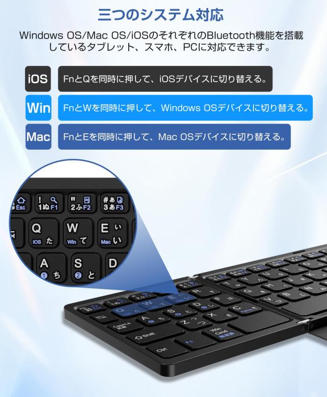 EWIN イーウィン ワイヤレスキーボード 折り畳み式 三つ折り ブラック EW-NTKB301の通販は - ムラウチドットコム 通販サイト