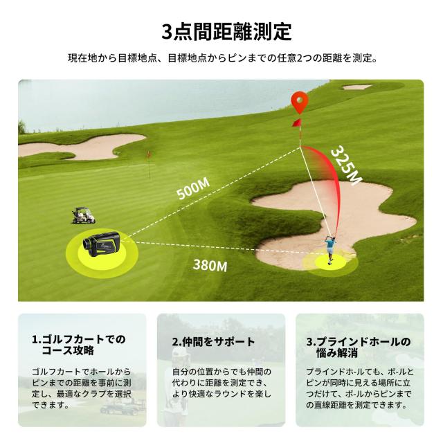 FOSSiBOT C1000F ゴルフレーザー距離計 3点間測定 LCD黒表示 最速0.04S測定 光学6.5倍望遠 高透過レンズ 1000m/1093yd対応 マグネット付_1