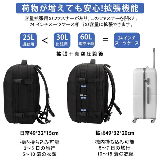 Hp hope] 真空圧縮 60L リュック エア真空 バックパック メンズ