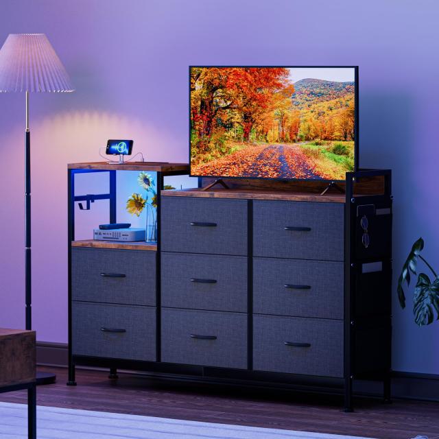 チェスト収納 タンス リビング収納 LEDライト付き テレビボード