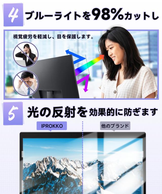 IPROKKO 31.5インチ(16:9)PCモニター用のぞき見防止フィルター パソコン 覗き見防止 液晶保護フィルム ブルーライトカット 反射防止 取り_4