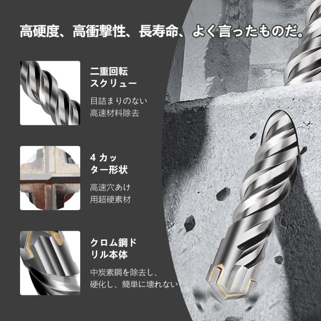 2本セット SDSプラスシャンク コンクリートドリル,ハード合金ドリルヘッド,掘削コンクリート、セメント、石、レンガのために(35x600mm)