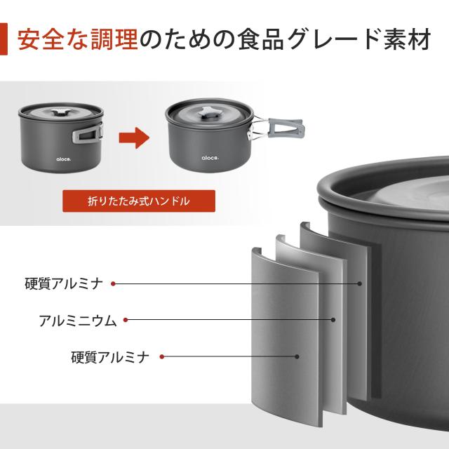 Alocs 19pcs キャンプ用調理器具セット ？量キャンプ鍋 ケトル アルミ