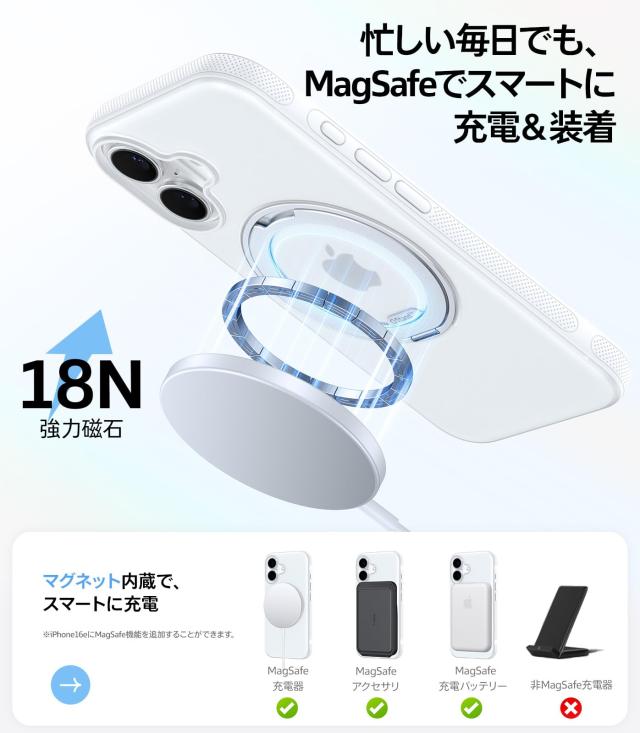 TORRAS iPhone 16 用 ケース カメラコントロールボタン付き【カチカチ・多機能360度回転スタンド】 縦横両対応 マグネット搭載 MagSafe対_3