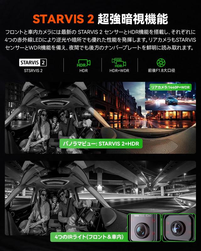 VANTRUE E360パノラマドライブレコーダードラレコ360°全方位