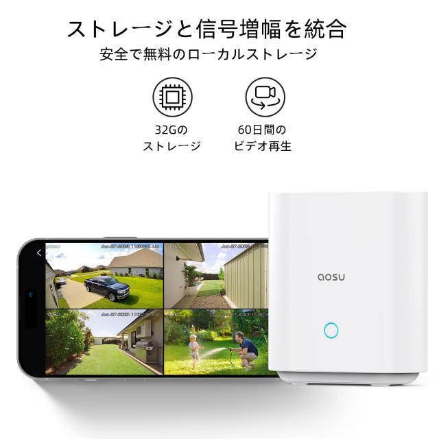 aosu 防犯カメラ 4台セット 32Gホームベース付き ソーラー給電式 2K 300万画素 2.4G/5Gwifi対応 屋外 監視カメラ・録画機セット 360度広_1