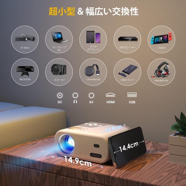 プロジェクター小型 【令和6年11月新登場！明るさプラス＆270°回転＆自動台形補正】Wi-Fi6瞬時接続 16000LM 天井投影 Bluetooth5.4 300”_3