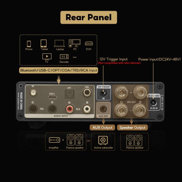 AIYIMA A80 TPA3255デコードアンプHIFI 2.0チャネルQCC 3034 Bluetooth