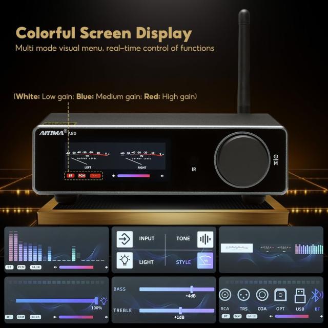 AIYIMA A80 TPA3255デコードアンプHIFI 2.0チャネルQCC 3034 Bluetooth