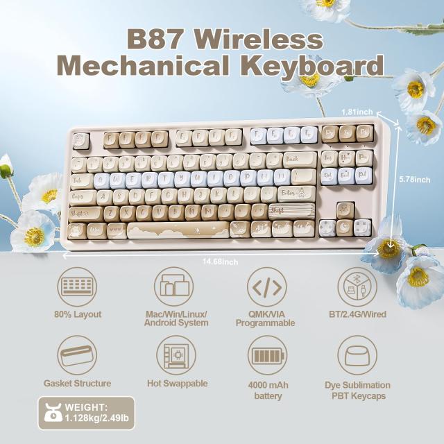YUNZII B87 ワイヤレスメカニカルキーボード ゲーミングキーボード BT5
