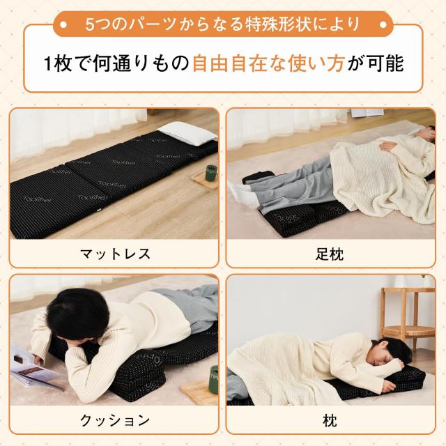 Topfinel マットレス ごろ寝マット シングル 高反発 折りたたみ 密度28D 厚さ5cm 150cm 車中泊 防災グッズ マットレス 長座布団 コンパク_3