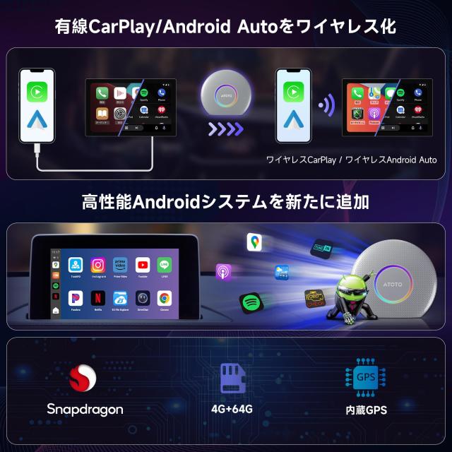 CB6 Ai Box CarPlay ワイヤレス aiボックス 車、2025年のアップグレード版カープレイ ワイヤレス、 プラグアンドプレイ、カーテレビメイ_1