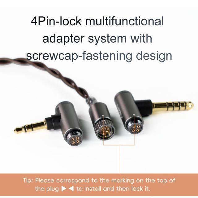 HiBy Cu4 バランス イヤホンケーブル 同軸 O.C.C.Litz Type4 2-in-1 ワイヤー 4ピン ロック プラグ 3.5mm+4.4mm ジャック