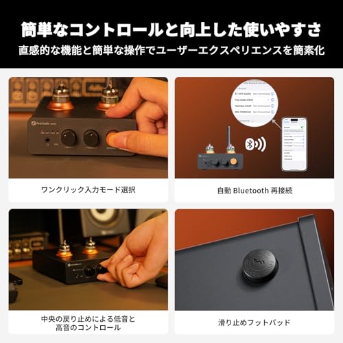 Fosi Audio GR40 真空管プリアンプ DAC付き ステレオヘッドフォンアンプ 3.5mm ホームオーディオ アクティブスピーカー/ヘッドフォン用