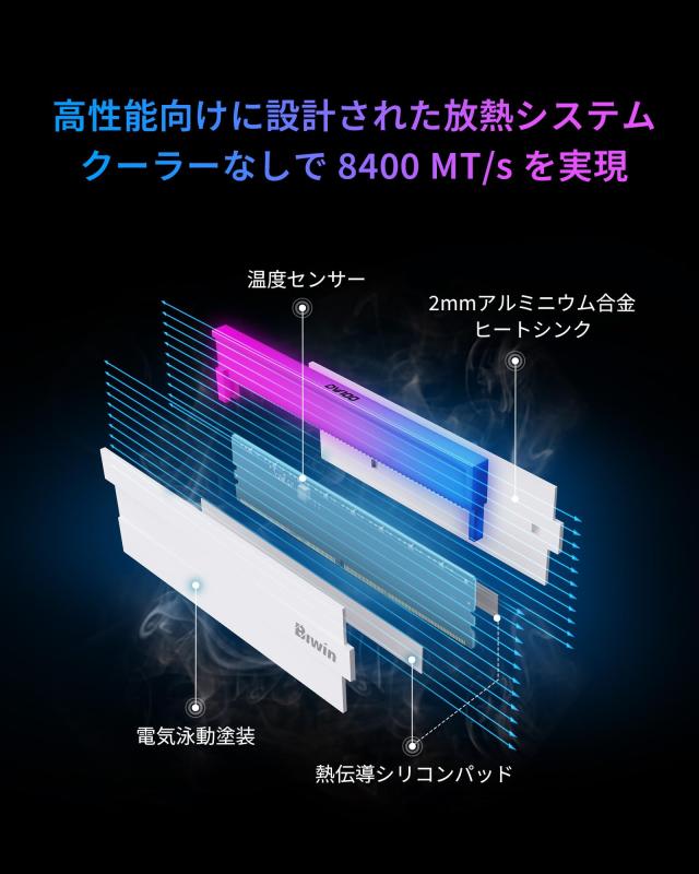 Biwin DW100 DDR5 6000MT/s (PC5-48000) デスクトップPC用メモリ 32GB（16GB×2枚） CL30 RGBライティング Intel XPM 3.0/AMD EXPO両対応