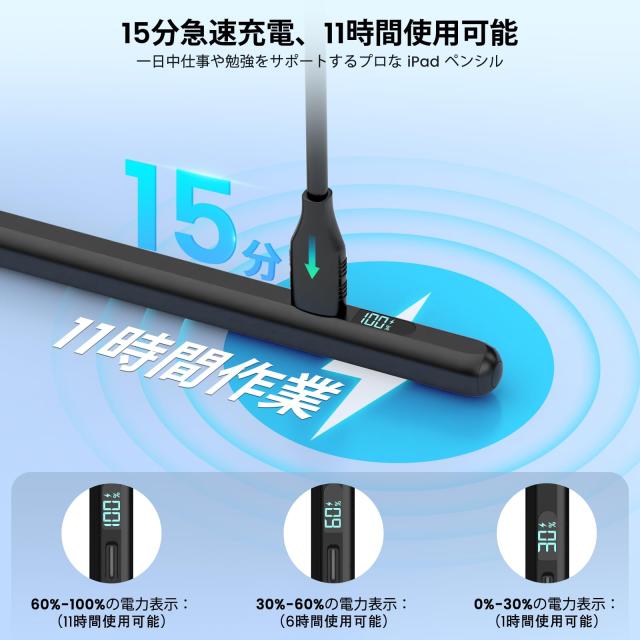 ipad ペンシル Mixoo 【LED電量表示・15分急速充電】タッチペン Apple