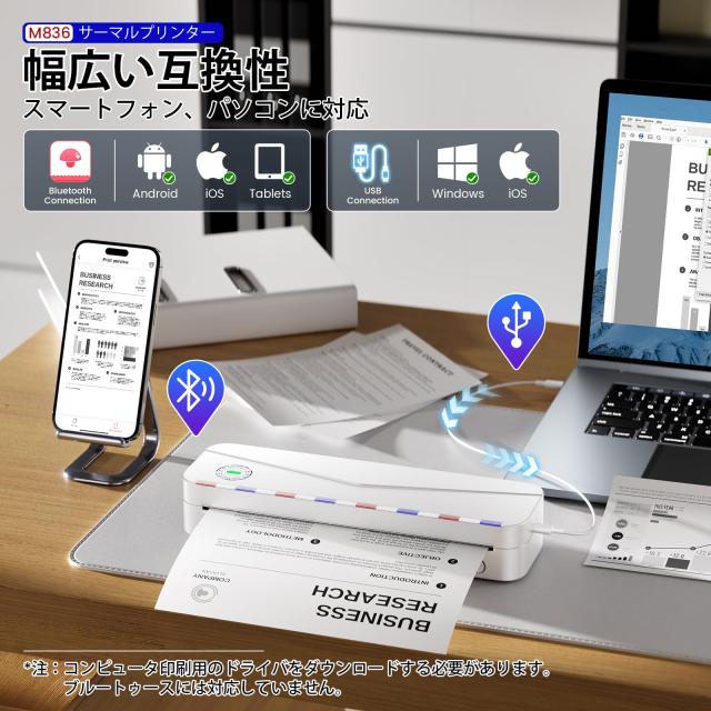 Phomemo サーマルプリンター A4幅 M836 小型モバイルプリンター スマホ