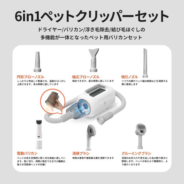 【ドライヤーと掃除機一体型】GULIGULI ペット用バリカンセット 6in1 犬用バリカン 犬 猫美容器ペットグルーミングセット13300Pa 超強力_2