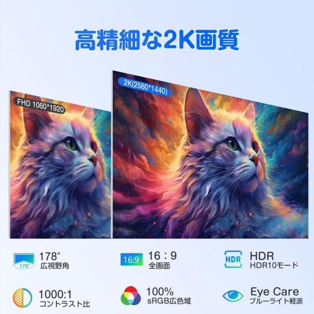 EVICIV モバイルモニター 22インチ大画面 2K モバイルディスプレイ 広色域 IPS液晶パネル 自立型スタンド VESA対応 HDRモード対応 スピー_2