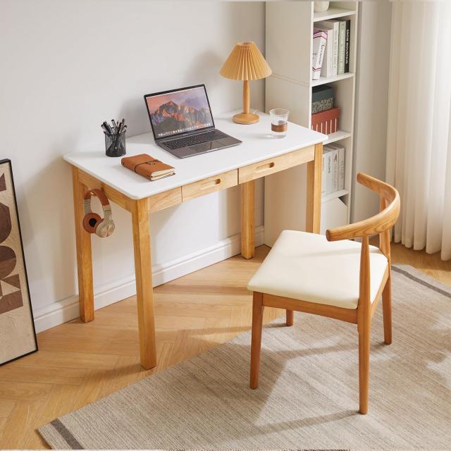 Aibiju 木製 デスク 机 pcデスク 天然木 幅100奥行55高さ75cm パソコン