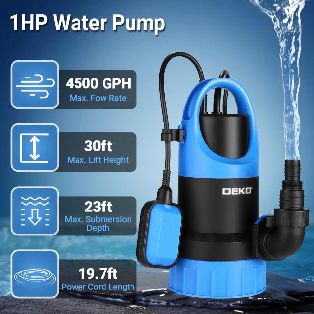 DEKO 750W 1HP 底部入水式 水中ポンプ 浮きセンサー付き 最大吐出量