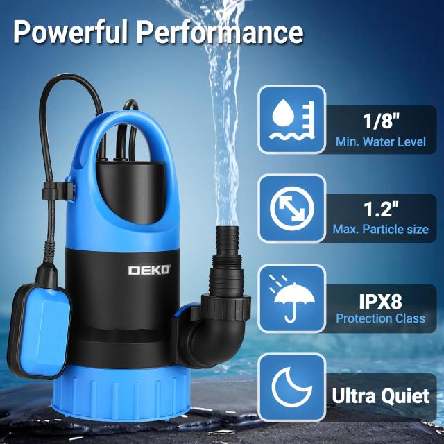 DEKO 750W 1HP 底部入水式 水中ポンプ 浮きセンサー付き 最大吐出量