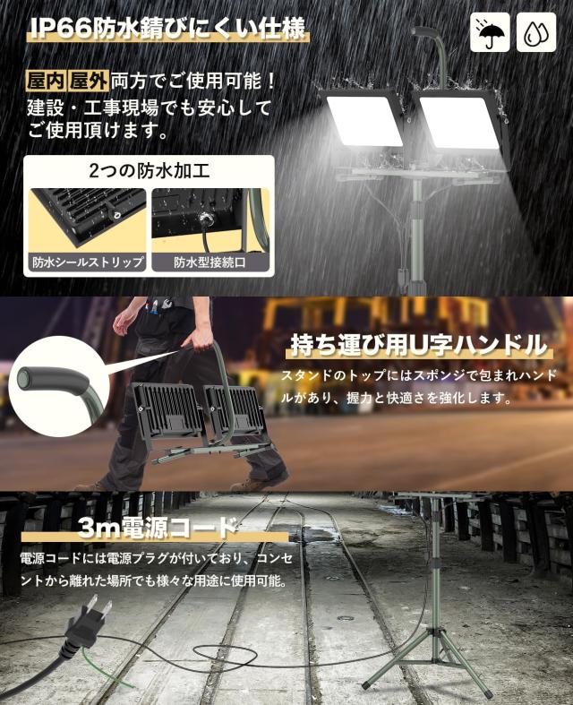 SUKITEN 投光器 led 作業灯 160W 20000lm 屋外 ワークライト 防水IP66