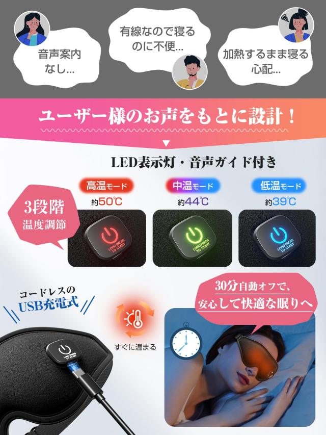Anycee ホットアイマスク 充電式【3D立体型-圧迫感なし・遮光率